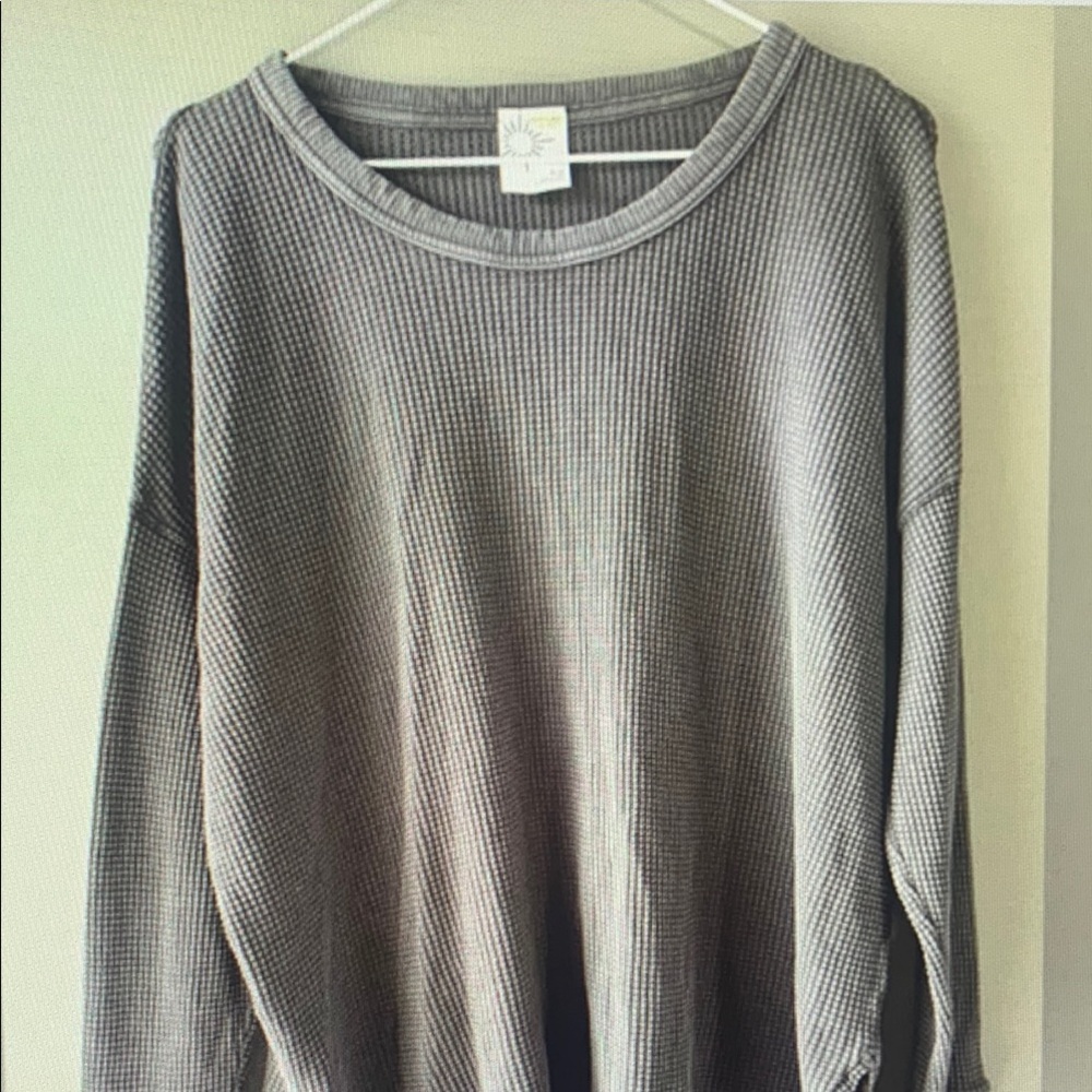 Gray Long Sleeve Waffle Knit Top